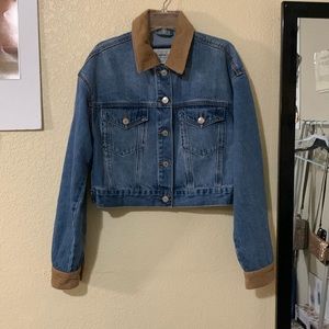 Forever 21 Cropped Denim Jacket With Corduroy Trim